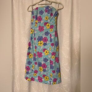 Vintage Lilly Pulitzer Pink and Yellow Strapless Sundress